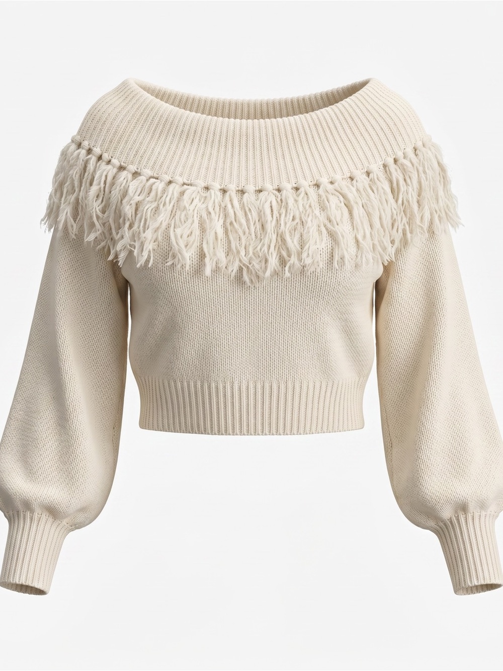 Pink Lily Cream Colored Off the Shoulder Crop Sweater
